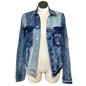 NTMB Styled Women's Patchwork Denim Jacket Acid Wash Blue Size M Boro 90s
